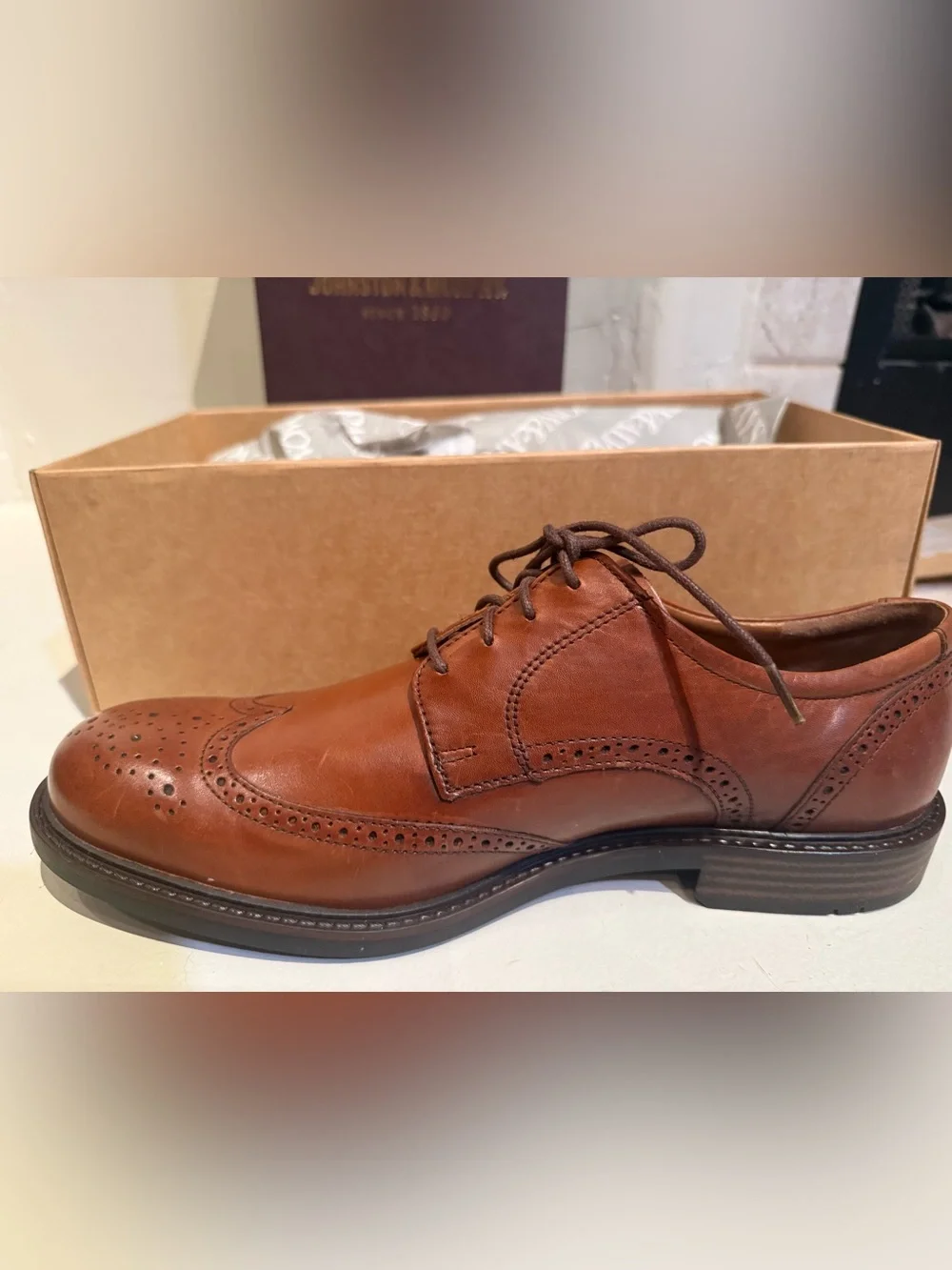 NEW**Johnston & Murphy Men's Tabor Tan Leather Wingtip Derby
